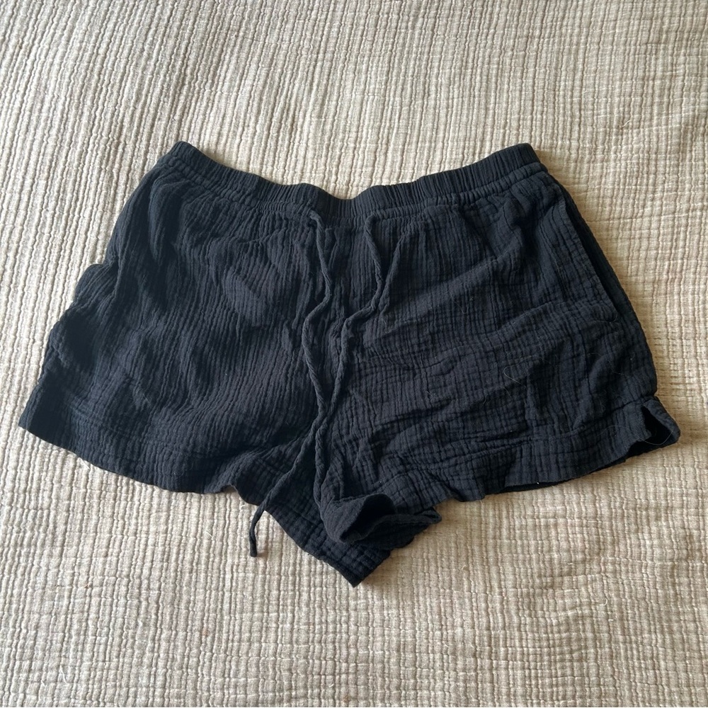 H&M Black Cotton Shorts with Drawstring Waistband